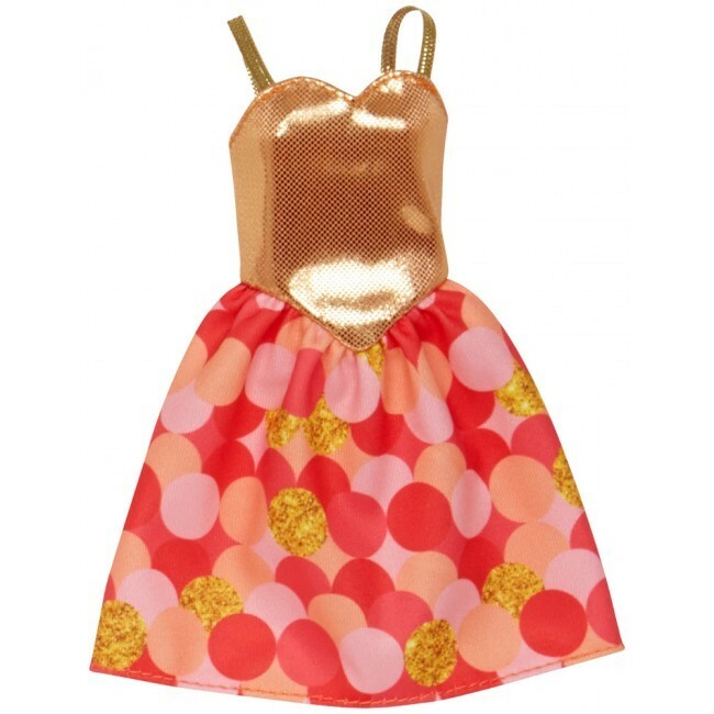 💟バービーの洋服/ゴールドとカラフル水玉スカートのドレス