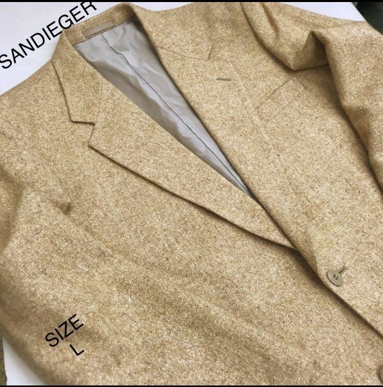 ★紳士服・工房【決算セール】SANDIEGER秋冬ファッション/2ッ釦ソフトジャケット/ホップサック生地系ネップ生地/サイズL/日本製 ベージュ系