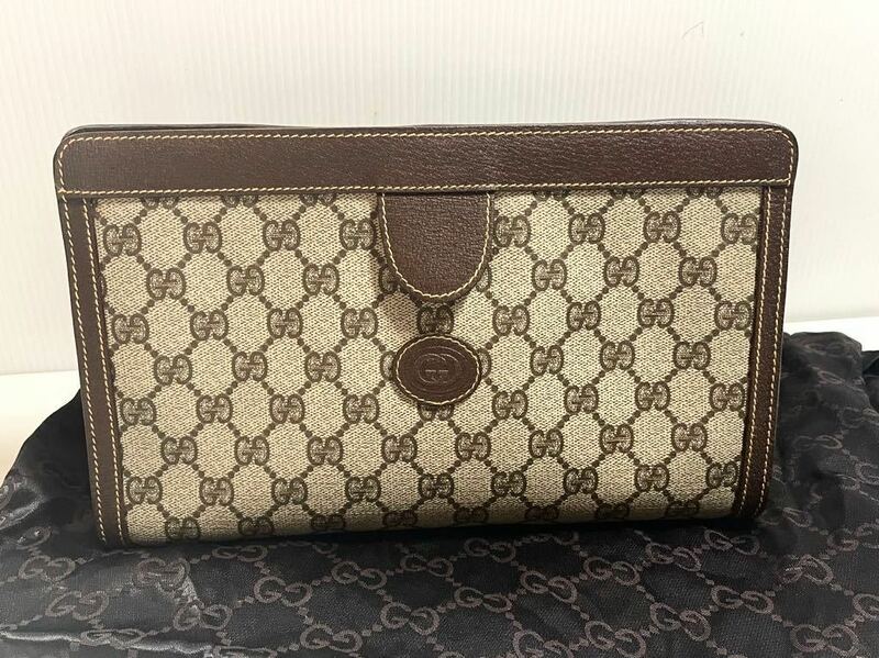 AA■ 超超美品 オールドグッチ GUCCI ヴィンテージ セカンドバッグ GG クラッチバッグ 本革PVC 保管袋付き