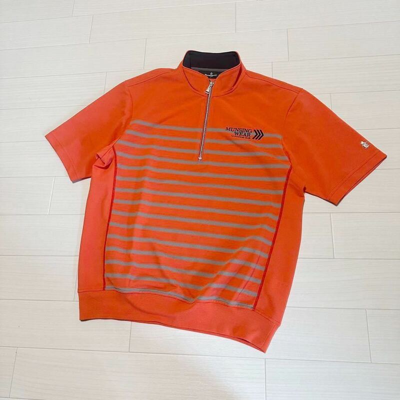 Munsingwear マンシングウェア ハーフジップ 半袖 ポロシャツ ゴルフ golf L サイズ ウェア オレンジ ユニセックス