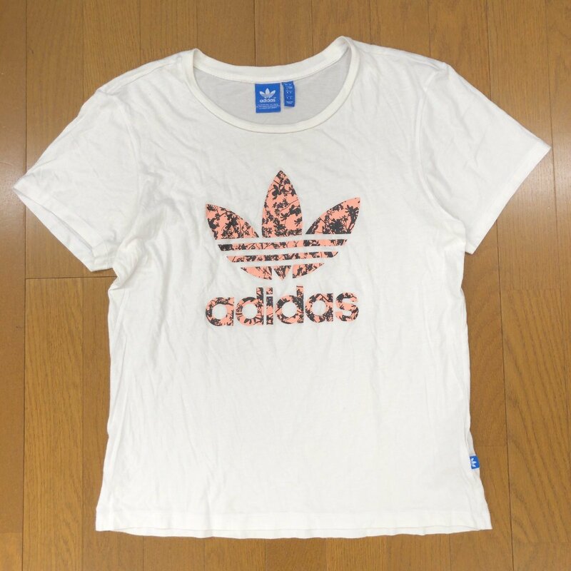 adidas originals アディダスオリジナルス ビッグロゴプリント Tシャツ L 白 ホワイト 半袖 カットソー 国内正規品 レディース 女性用