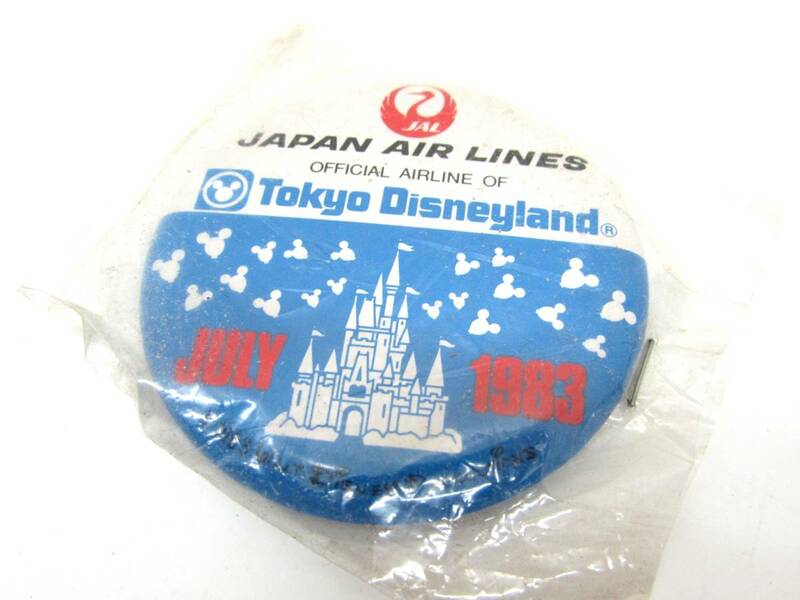 未使用品 希少 1983年 東京ディズニーランド グランドオープン年 缶バッジ 6cm JAL 日本航空 オフィシャルエアライン記念 レトロ 当時もの