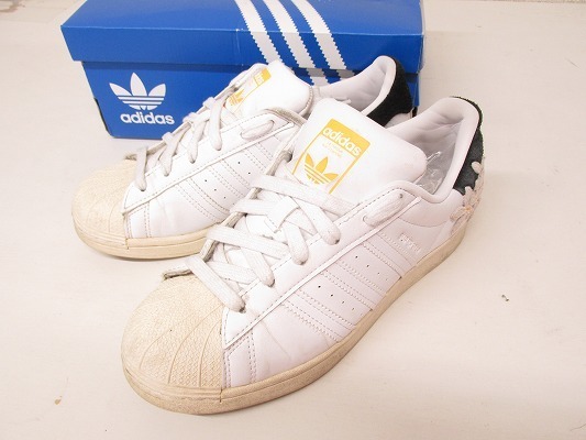 i3246：adidas(アディダス)SUPERSTAR WスーパースターW 23.5㎝ スニーカー ホワイト×オレンジ レディース＃GZ0864