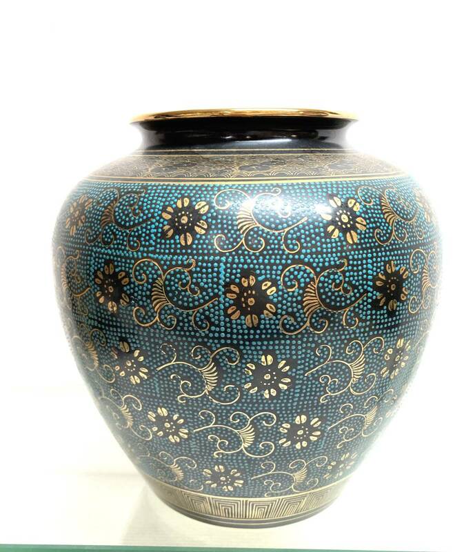 九谷焼 光竜作　金彩　花器 花瓶 小紋 陶器 茶道具 高さ:約22ｃｍ