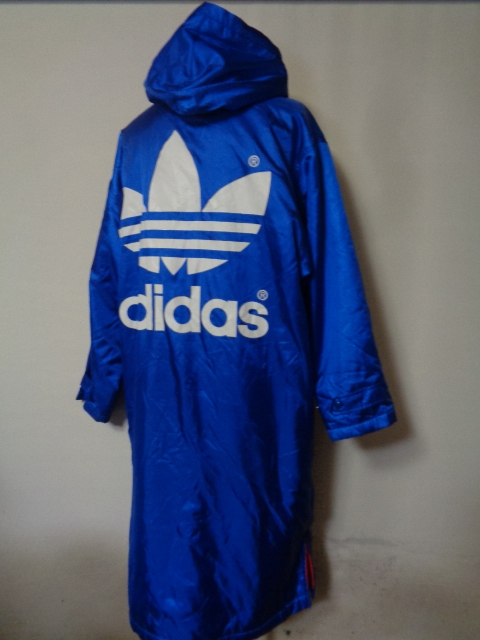 ビンテージ adidas アディダス ビッグトレフォイル 裏ボア ベンチコート L-O 青 デサント