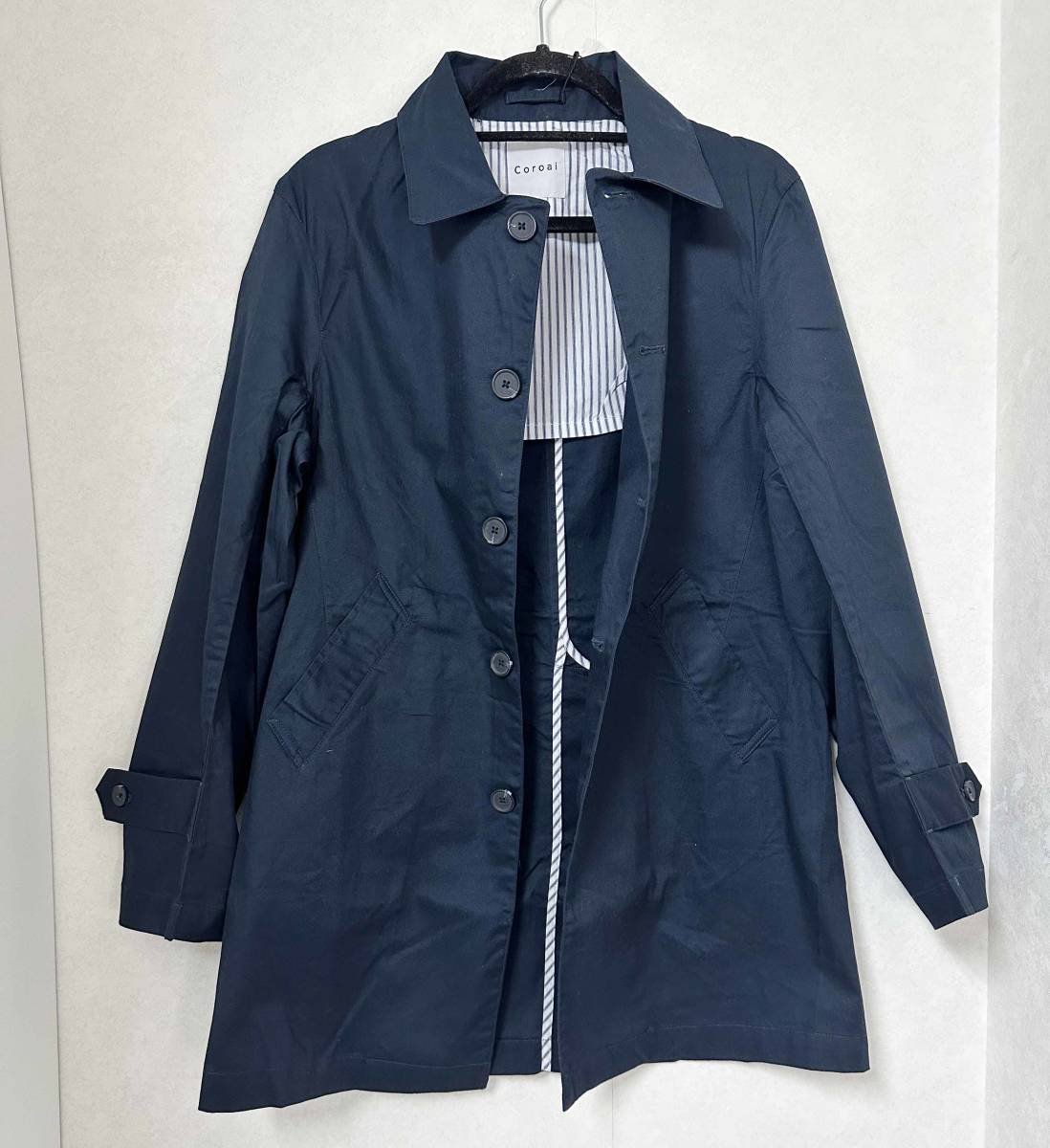 新品 M ★ コストコ Coroai コロアイ メンズ ステンカラー コート ネイビー 紺 コットン 綿 通年 シングルボタン 裏地なし ジャケット 定番