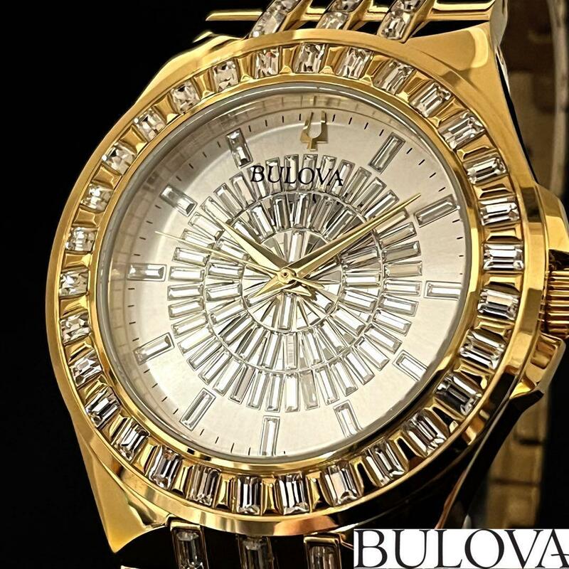 【BULOVA】展示品特価/ブローバ/メンズ腕時計/激レア/お洒落/超ゴージャス/プレゼントに/男性用/ゴールド.金色/希少/高級/煌めき/存在感