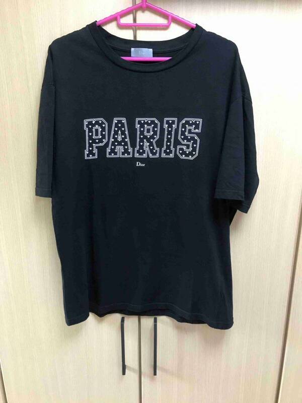 正規 18AW Dior Homme ディオールオム ディオール オム PARIS BEE パリ 蜂 ロゴ Tシャツ カットソー 黒 M 863J621I7412