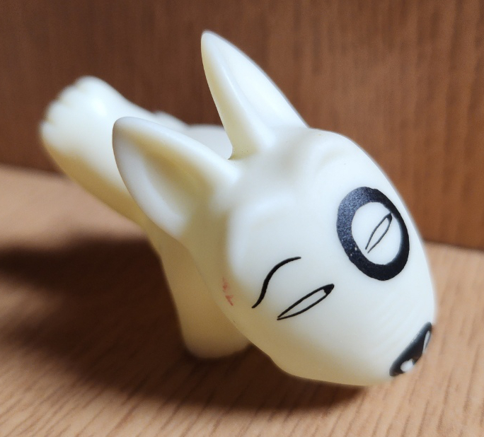 1983年 平成イヌ物語バウ おしっこポーズ ソフビ 指人形 フィギュア ブルテリア 犬 日本製 マーキング