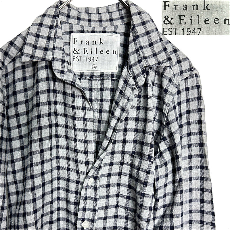 J7316 美品 フランク&アイリーン BARRY チェック柄オープンカラーシャツ グレー XXS（S相当) Frank＆Eileen フランクアンドアイリーン