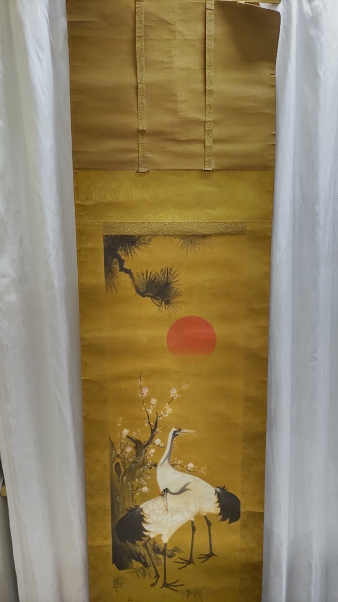 掛け軸　鶴　シミ多数　80サイズ