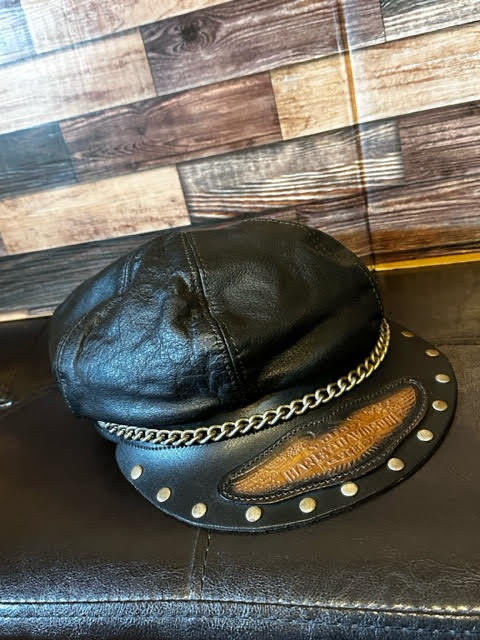 Harley Davidson ハーレーダビッドソン バイカー キャップ ライディングキャップ エースキャップ スタッズ チェーン レザー 珍品