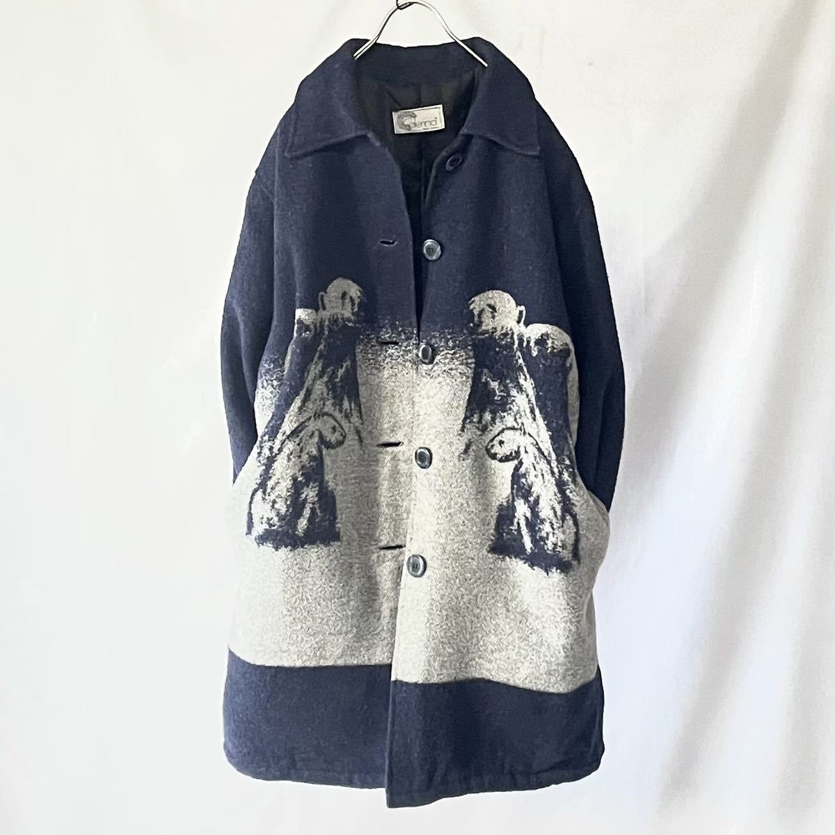Made in Italy イタリア製 ネイビー クマ ハーフコート vintage euro