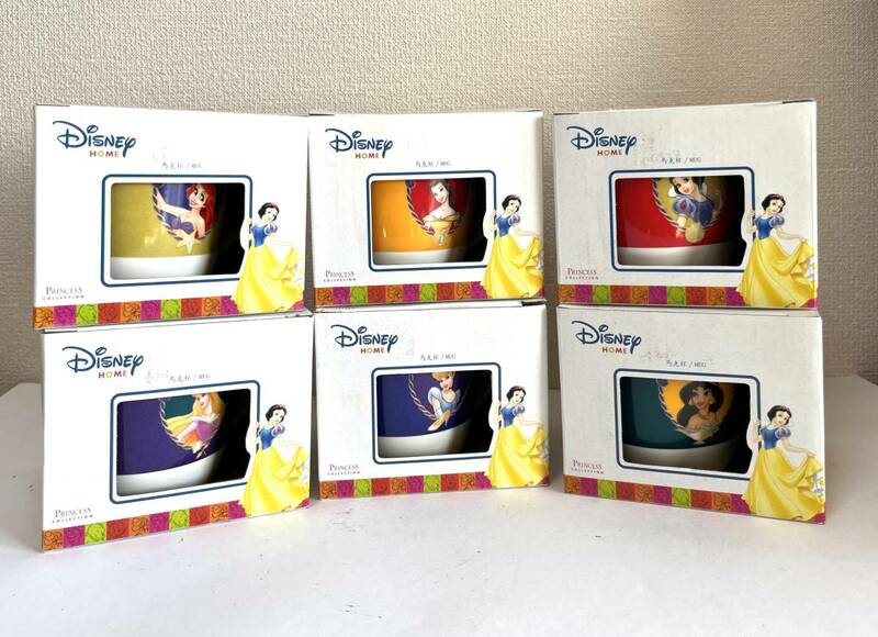 【Wn-109】　Disneyディズニー　HOME　☆PRINCESS　COLLECTION　プリンセスカップ　６点　 陶器　箱あり　未使用品