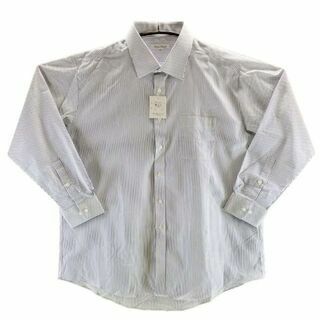 KFC0485◇ 新品 ワイシャツ ストライプ 替えボタン 4LB 白/ 青