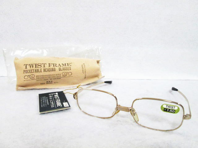未使用【ミタニオプチカル TWIST FRAME ツイストフレーム ポケット シニアグラス +1.50 老眼鏡】金属フレーム/フルリム/メガネ/ゴールド系