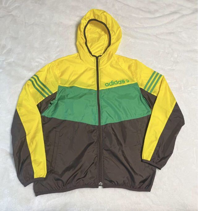 adidas 薄手 ウインドブレーカー★サイズO(XL)カラーイエロー×グリーン×ブラウン★良品★