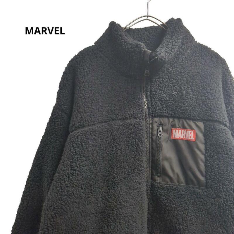 MARVELボアブルゾンジャケット　黒　秋冬　メンズL a17