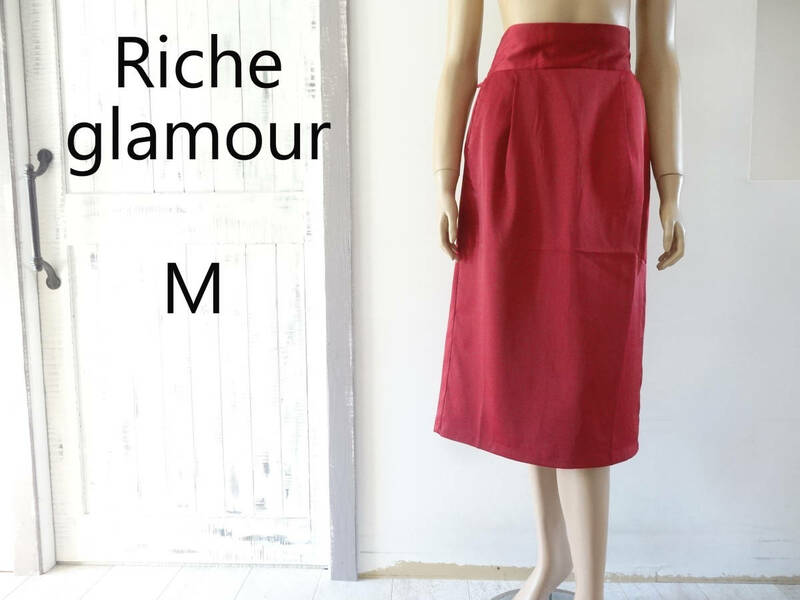 USED【Riche glamour】Mサイズ - サテン ロング ミモレ丈スカート 赤 レッド リシェグラマー レディース