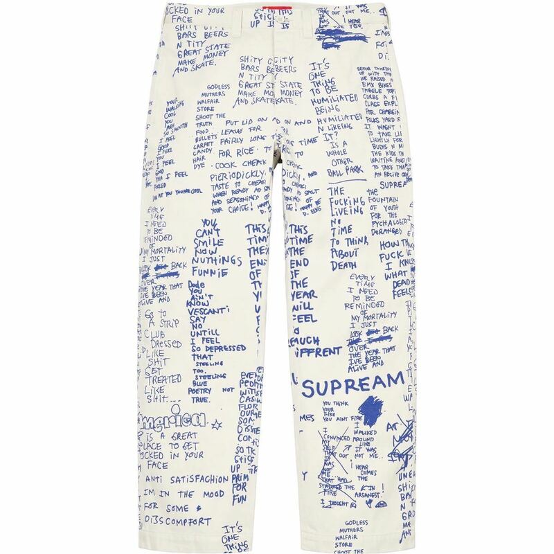 36 Supreme Gonz poems chino pant シュプリーム ゴンズ ポエム チノ パンツ box ボックス マーク ゴンザレス ワーク 総柄 美中古 stone