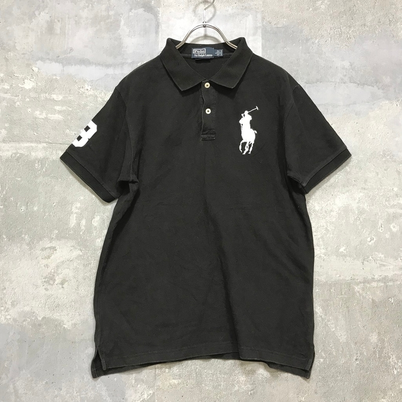 ◆お洒落な逸品◆POLO RALPH LAUREN/ポロ ラルフローレン ポロシャツ 刺繍 ビックポニー 黒 ブラック L メンズ K121 ｃ6076