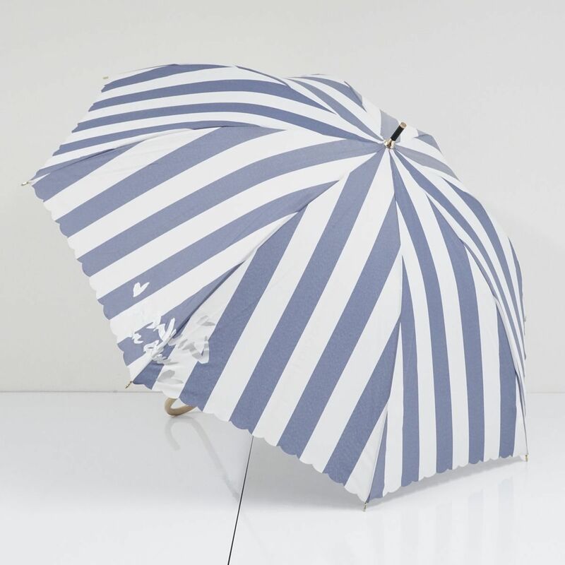 傘 LANVIN en Bleu ランバンオンブルー USED美品 ストライプ ロゴ ジャンプ 耐風 60cm A0192