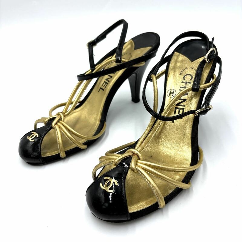 L ＊ 良品 イタリア製 '至高の逸品' CHANEL シャネル 本革 ココマーク / ヒール サンダル EU35 22cm レディース 高級婦人靴 シューズ 