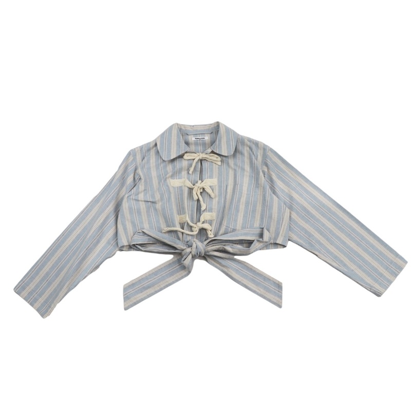 美品 FUMIKA UCHIDA Striped Flannel Double Shirt クロップド リボンフランネルシャツ ストライプ レディース マルチ 34 フミカウチダ