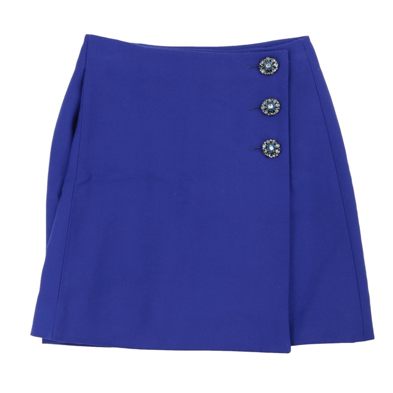 美品 クリスチャンディオール ビジューボタン ウール ラップ スカート レディース 青紫系 40 Christian Dior