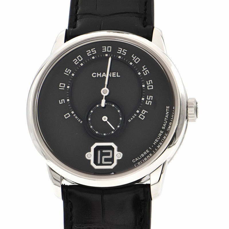 [3年保証] シャネル メンズ ムッシュードゥシャネル H4801 プラチナ レトログラード 裏スケルトン ブラック 手巻き 腕時計 中古 送料無料