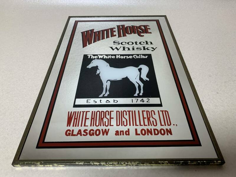 WHITE HORSE ホワイトホース パブミラー Scotch Whisky 壁掛け 鏡 ビンテージ アンティーク