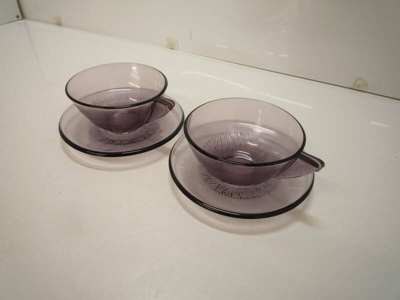 ☆ガラスカップ＆ソーサー　5客セット　昭和レトロ　アンティーク　コーヒー　カップ