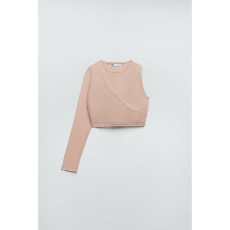 新品 ZARA ザラ ピンク アシンメトリー リブトップス ZARA