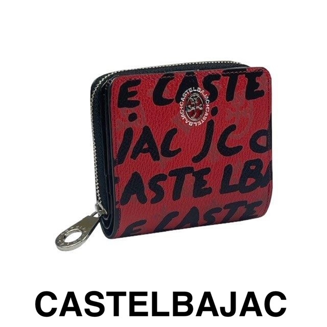 カステルバジャック　CASTELBAJAC　牛革折り財布　モノグラム柄　男女兼用　牛革財布　062602-2　アカ