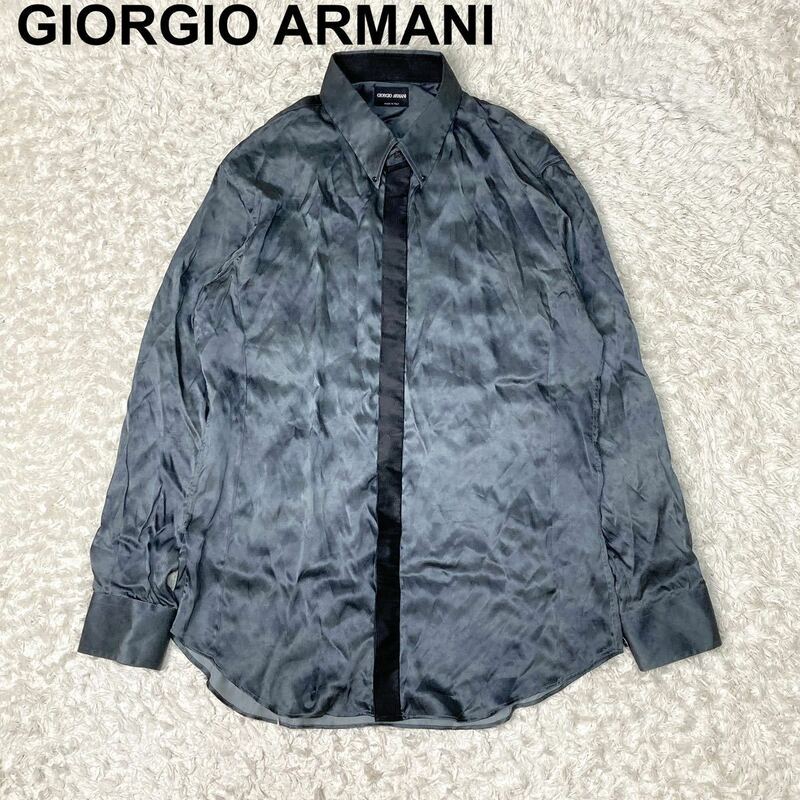 美品 GIORGIO ARMANI ジョルジオアルマーニ 長袖 シャツ シルク100% 黒タグ 42 M メンズ B102331-103