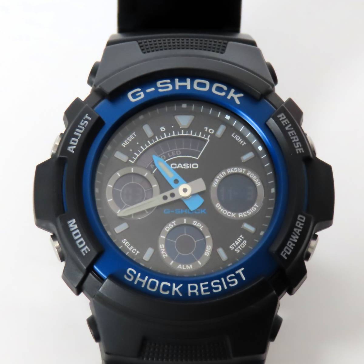 稼働品 美品 CASIO G-SHOCK カシオ ジーショック 黒×青 ブラック×ブルー 腕時計 AW-591 箱 ケース