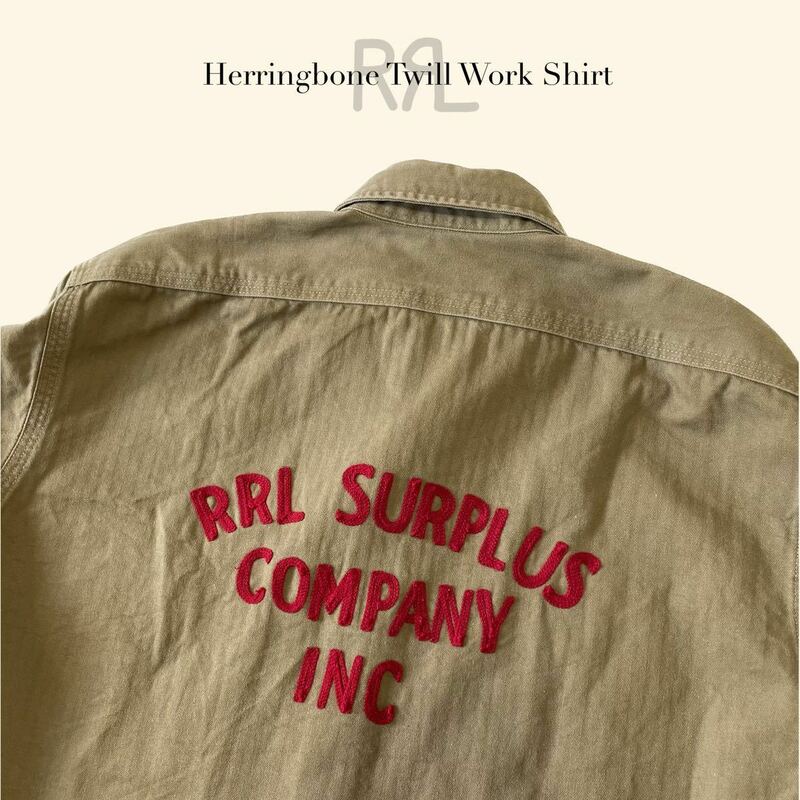 【90s】RRL “Embroidered HBT Work Shirt” S ヘリンボーンツイル ワーク シャツ 刺繍 三ツ星 Ralph Lauren ヴィンテージ