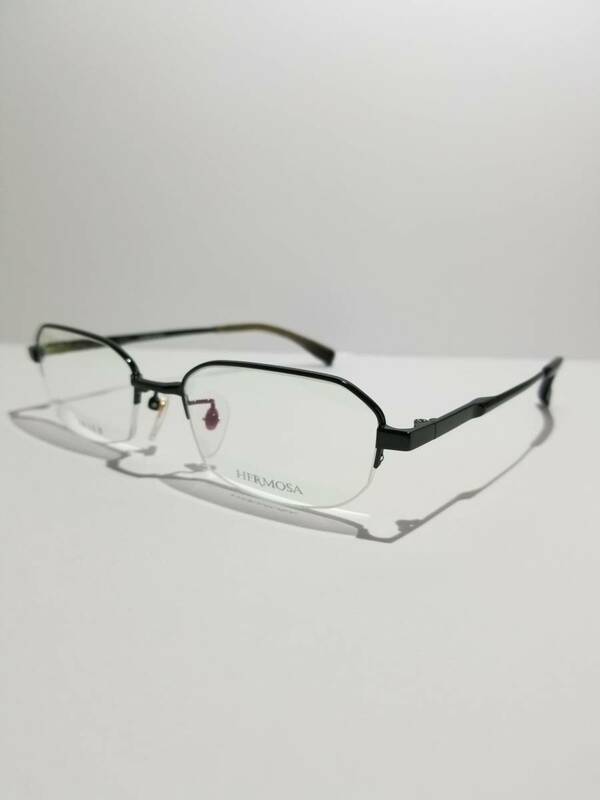 未使用 眼鏡 メガネフレーム HERMOSA 38020 CO4 チタン 金属フレーム スクエア型 ハーフリム 軽量 男女 メンズ レディース 52口18-138 H-1