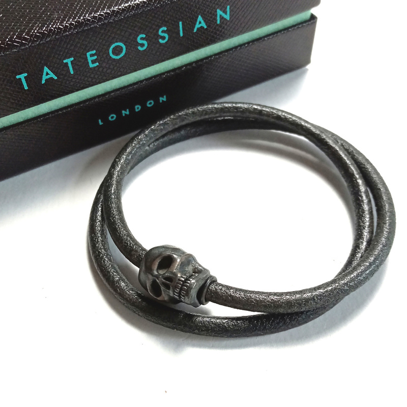 【tab9】新品　TATEOSSIAN　タテオシアン　ブレスレット　シルバー925　本革　二重巻き スカル/骸骨　ブラウンレザー　イギリス製