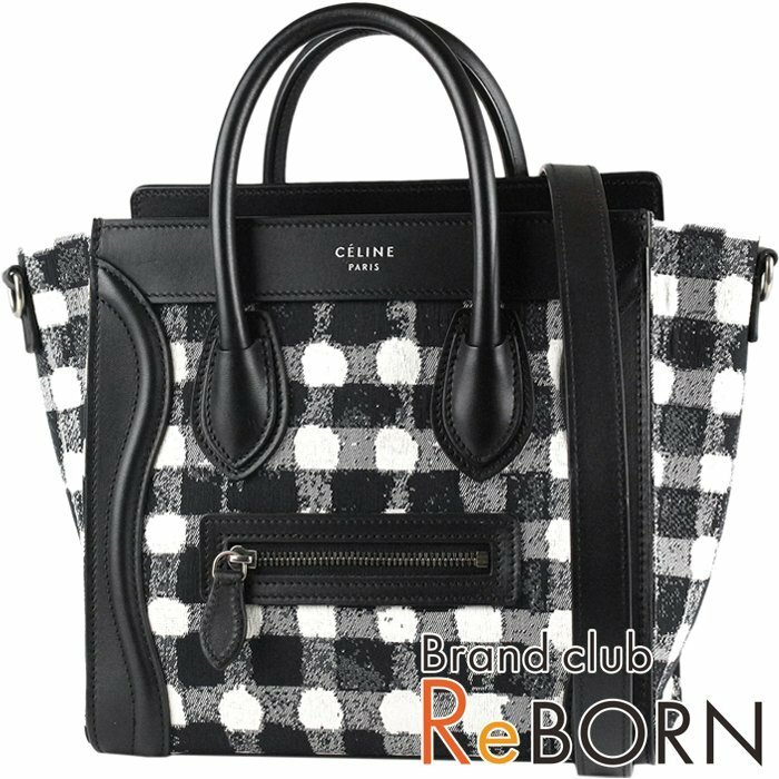 【Web限定 特別価格】【良品】セリーヌ/CELINE　ラゲージ ナノショッパー　キャンバス　ブラック×ホワイト（ギンガムチェック）　168242