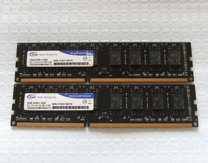 PC用メモリ Team 8GB DDR3 1600 CL 11-11-11-28 1.5V TED38192M1600C11 8GBX2 計：16GB 中古 102