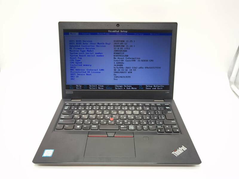 ジャンク／Lenovo　レノボ ThinkPad　L380／ Intel Core i5‐8265U 1.60GHz／ M.2／ 256G／ 16G