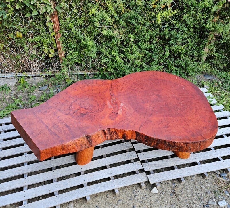 アンティーク 一枚板 無垢材 座卓 ローテーブル 厚さ8.7cm 輪切り 旧家蔵出し インテリア 和家具 希少 古材 木材 赤 レトロ