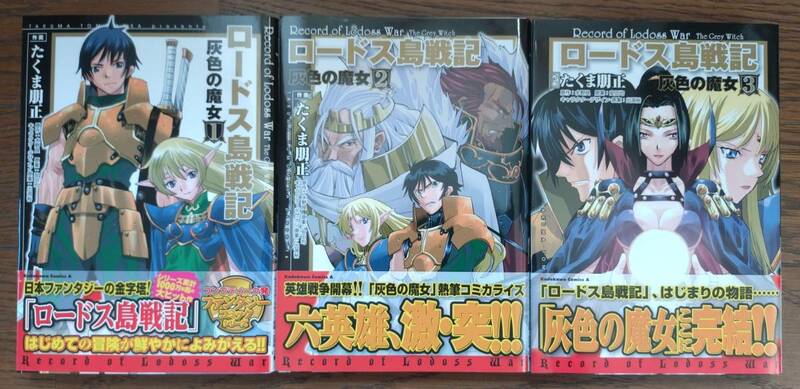 送料込み：中古★全巻初版/帯付き★ロードス島戦記 灰色の魔女★1～3巻(完結)★角川コミックス・エース★たくま朋正/水野良/出渕裕