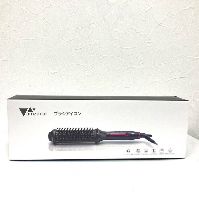 Amzdeal ストレート ブラシ アイロン MD-02 マイナスイオン ブラック ストレートカール ヘアアイロン