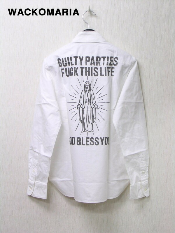 S 新品【WACKO MARIA WASH OX BD SHIRT-3(GOD BLESS YOU MARIA) WHITE ワコマリア オックスフォードシャツ 12AW-OX-14】