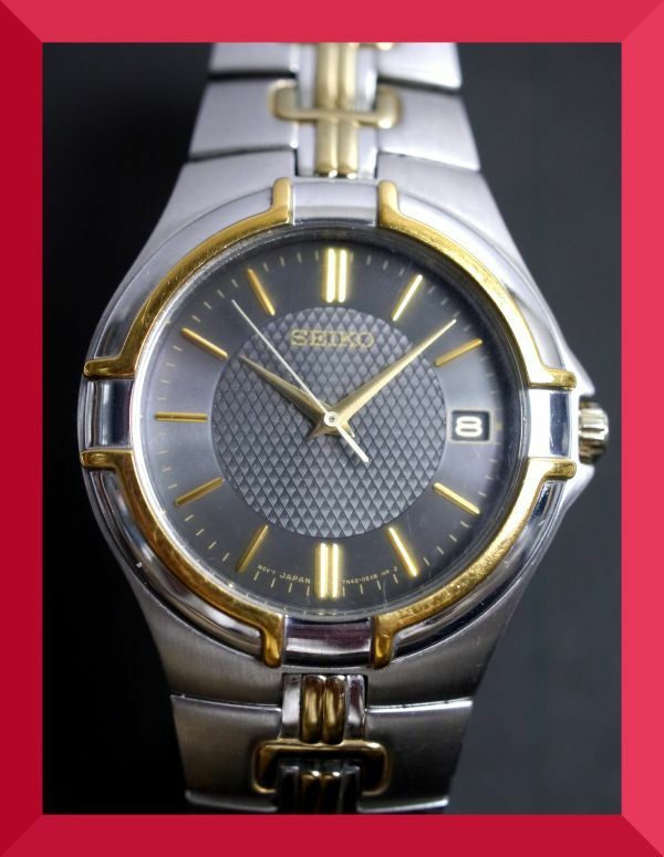 セイコー SEIKO クォーツ 3針 デイト 純正ベルト 7N42-0CV0 男性用 メンズ 腕時計 W285 稼働品