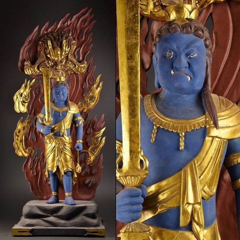 仏教美術 彩色 木彫 不動明王像 仏像 高さ109.5㎝