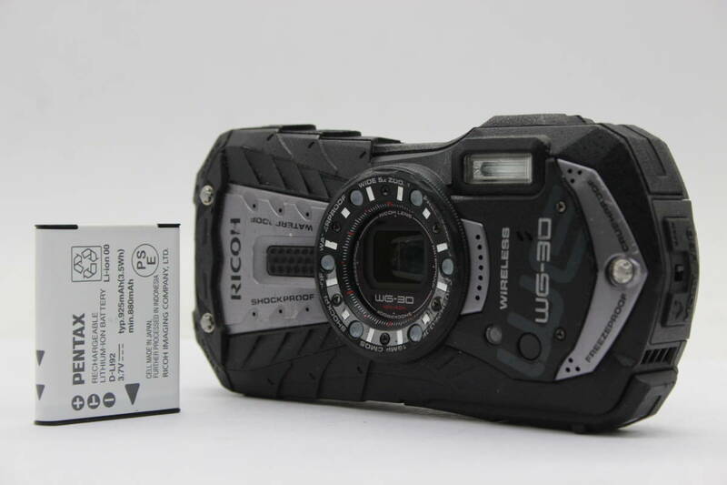【訳あり品】 リコー Ricoh WG-30W ブラック 5x Zoom バッテリー付き コンパクトデジタルカメラ s3447