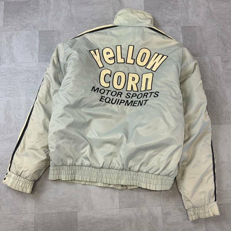 Yellow CORN イエローコーン バイカー 中綿 ポリダウンジャケット ビッグロゴ バイクジャケット メンズ LLサイズ グレー